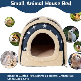 Pantula Warm Guinea Pig Bed House - Cave Cozy Hamster Rabbit Bed with Removable Pad, Large Winter Hideout for Guinea Pig Ferret Hedgehog Chinchilla (Blue Star)