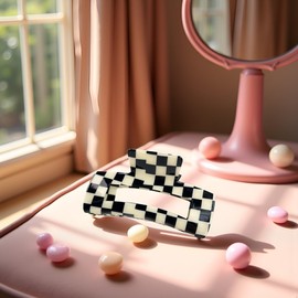 Square Checker Claws Tortoise Barrettes Claw Clips for Women Checkered Hair Clip No-Slip Grip Lattice Claw Clip Clamp Large Hairs Accessories for Girls，Clips and Barrettes
