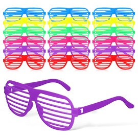 EXCEART 18 Pcs Neon Color Shutter Shadeds Glasses,Plastic Novelty Party SunGlasses Fancy Dress Costume Glasses 80s Party Slotted Sunglasses