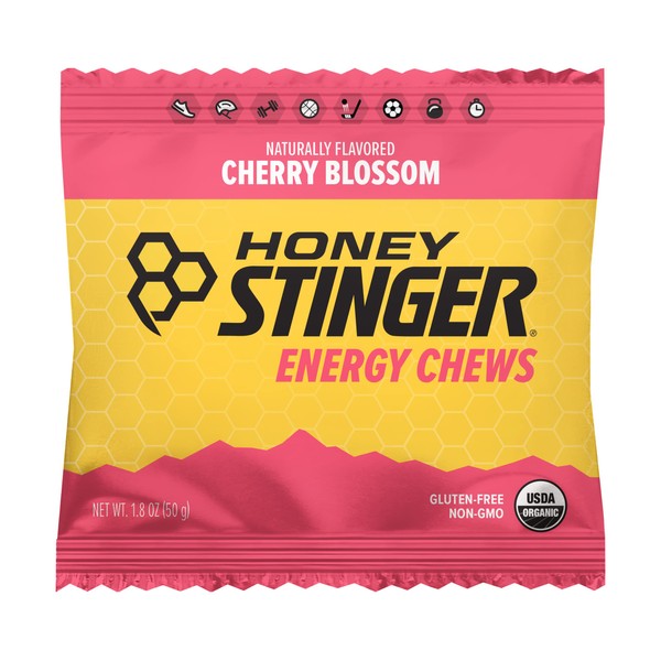 Honey Stinger Organic Cherry Blossom Energy Chew | Gluten Free & Caffeine Free | For Exercise, Running and Performance | Sports Nutrition for Home & Gym, Pre and Mid Workout | 12 Pack, 21.6 Ounce