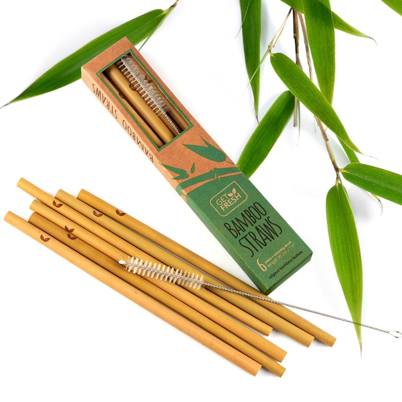 GET FRESH Reusable Bamboo Drinking Straws Set – 6-pack Natural