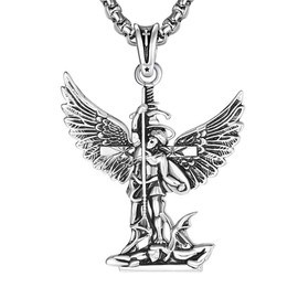 AulanRose Cross Necklace St Michael Pendant for Men 925 Sterling Silver Archangel Saint Michael Necklace Retro Amulet Medal Protection Religious Jewelry Gifts for Women, Suitable for most people,