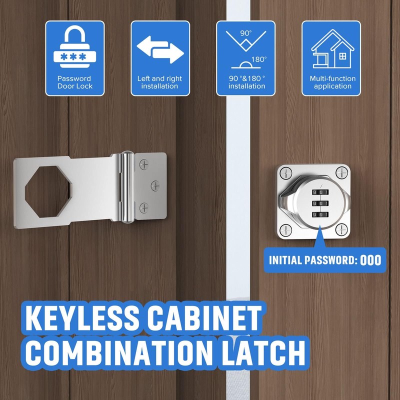 Cabinet Lock Keyless 3-Digit Password Combination Code Hasp Latch Lock