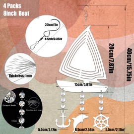 WindMage 4Pack 8inch Sublimation Wind Spinner Blanks 3D Aluminum Metal Wind Sculpture Kinetic Spinners for Yard and Garden Indoor Art Ornaments Hanging Decoration (Boat)