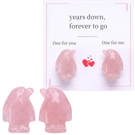 Penguin Pocket Hug Gifts for Women Men Rose Quartz 2PCS Crystal Keepsake