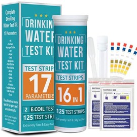 17-1 Kit de Test Agua Potable 125 Tiras, para Agua Potable y Pecera | Papel de Prueba de E. Coli, Tiras Reactivas para PH, Dureza, Plomo, Hierro, Cobr