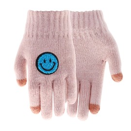 CHEERYMAGIC Kids Gloves Winter Knitted Colorful Smile Gloves Magic Full Finger Gloves Stretchy Warm Gloves for Boys and Girls, Unisex, 7-12 Years Old (Pink)