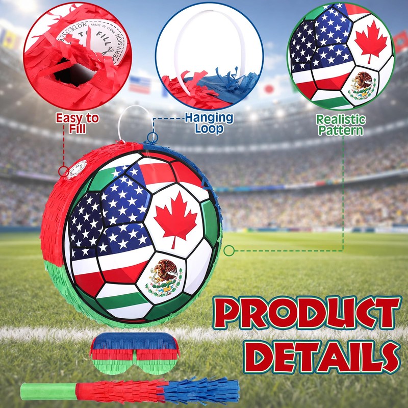 Marspark Soccer Piñata Set with Stick and Blindfold, 12.5"