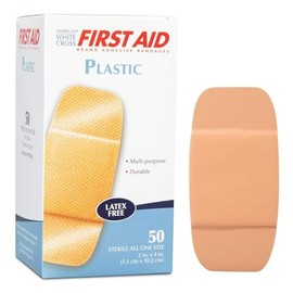 American White Cross 261846 First Aid Plastic Adhesive Bandages, Latex Free Bandages, Large Strips, 2" Width, 4" Length, Pack of 50