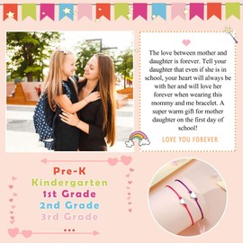 WATEFOER 2 School Child Bracelets, Girls Gifts for School Mum, Mum, Me, Matching Heart Wish Bracelet Set, First Day of School, Gifts for Girls and Boys, Nylon