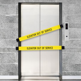 Nuanchu 2 Pcs Elevator out of Service Sign with Magnetic Ends, Yellow Warning Nylon Door Barricade Barrier for Metal Door Hospitals Commercial Apartment Buildings, 42 x 3.5 Inches