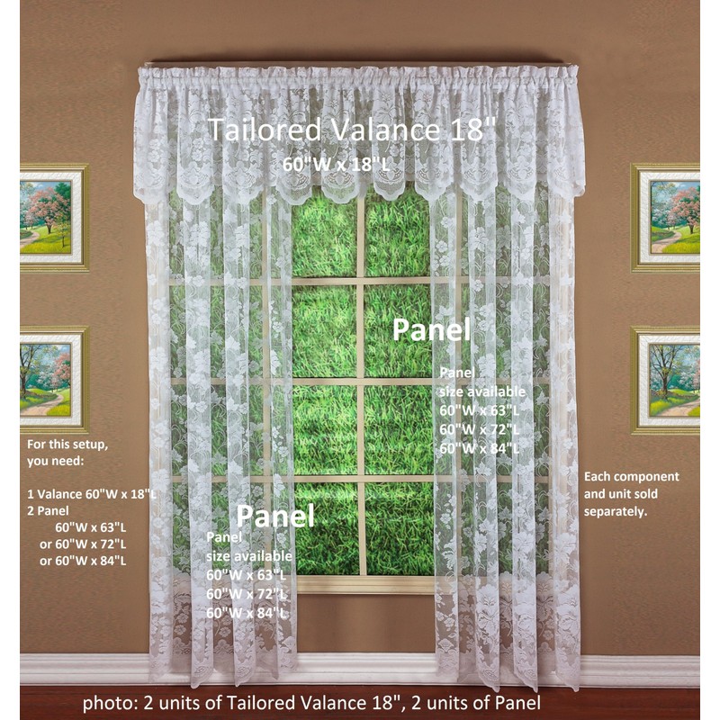 Today's Curtain Floral Vine Lace Panel 72", White, 60W x