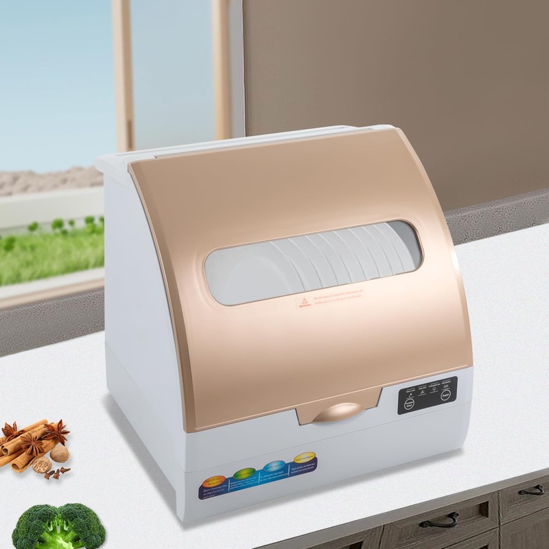 RocoReny 900W Portable Countertop Dishwasher with 4Programs, 360° Dual Spray