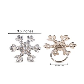 Snowflake Design Plastic Stone Beaded Napkin Rings Set of 6 - Beautiful Fancy Elegant Winter Table Decor for Christmas, Weddings, and Holiday Dinners - Silver