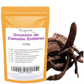 100 g Whole Carob Pods, Carob Dried Carob Pods, Whole Carob Pods with Intense Aroma and Flavour, 100% Natural, Pure and No Additives, TazarinLtd