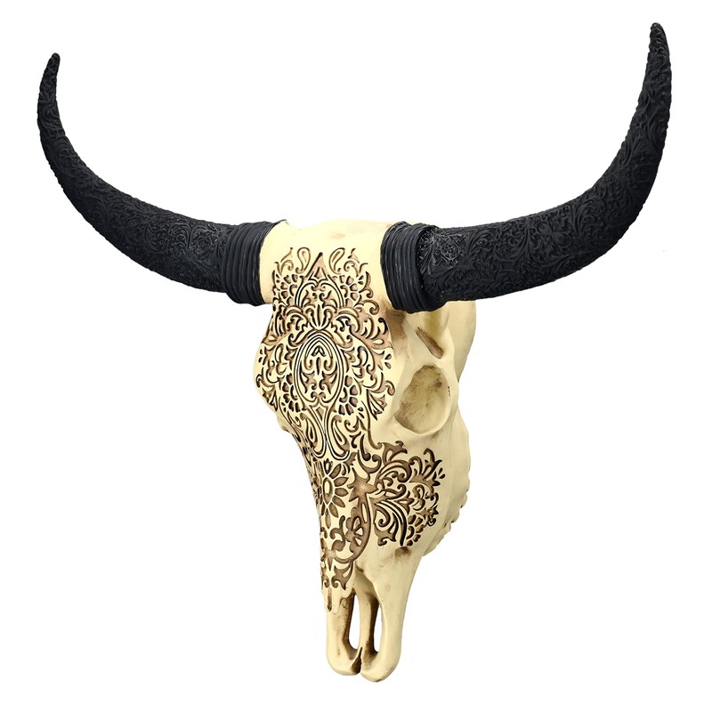 Pacific Giftware Wall Relief Cattle Skull with Decorations 33 cm