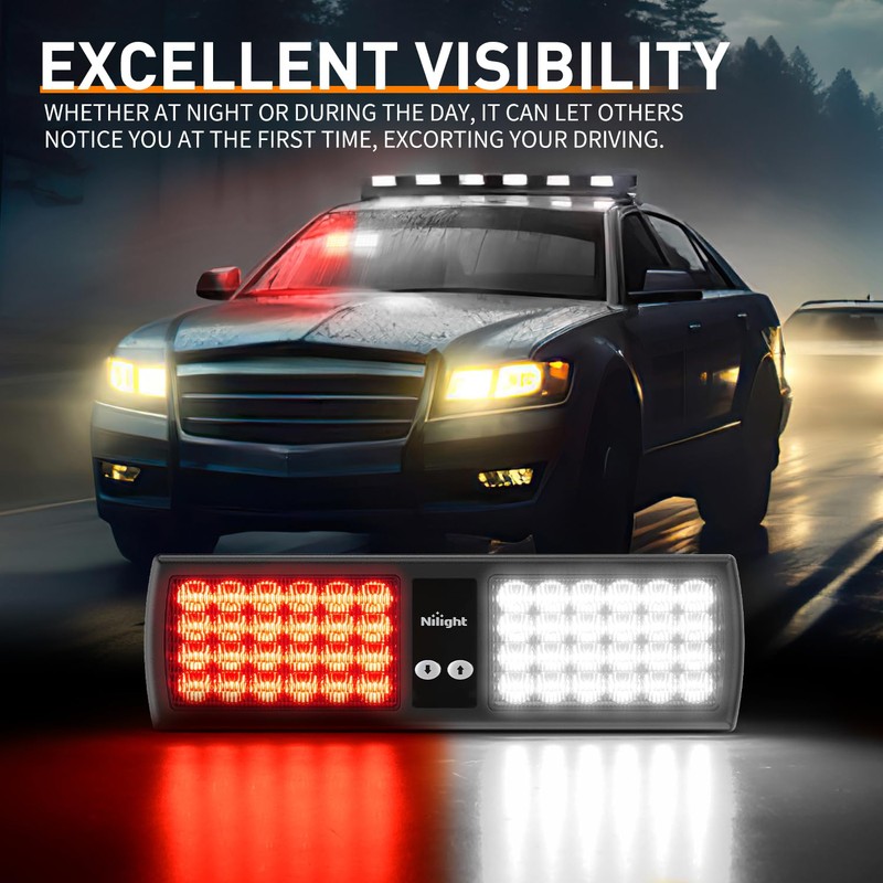 Nilight Red White 48LED Visor Strobe Lights Interior Windshield Emergency
