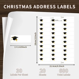 600 Pieces Graduation Address Labels Class of 2025 Return Address Labels for Graduation Announcement 1 x 2.625 Inches Printable Mailing Labels Compatible with Laser and Inkjet Printer