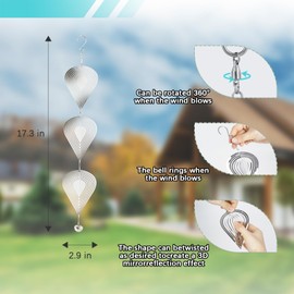 Reflective Super Sparkly Garden Decoration Set,3D Metal Wind Spinners with Little Bell,Bird Deterrents for Outside,Bird Deterrent Devices for Yard,Terrace,Garden,Patio and Farm Decor(Teardrop)