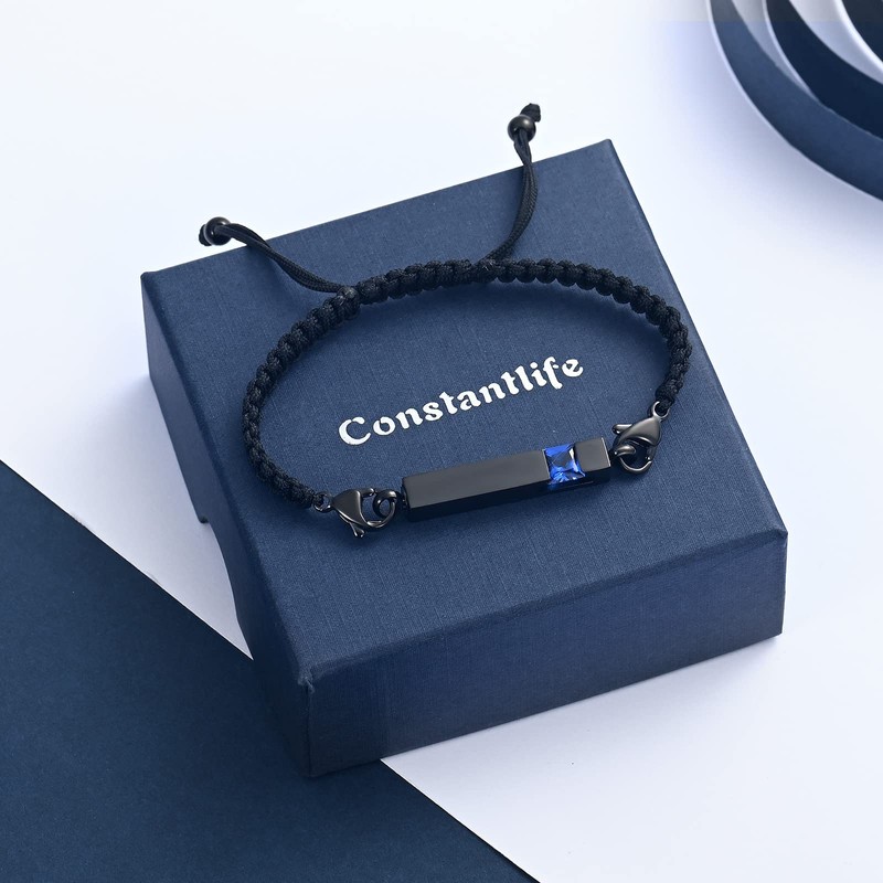 constantlife Birthstone Crystal Cube Urn Bracelet for Ashes Braided Rope