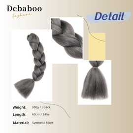 Dcbaboo Jumbo Braiding Hair Extensions 3packs 24inch Hair Extensions for Braiding Synthetic Hair Kanekalon Ombre Braids Hair Extensions Afro Crochet Braids Twist Hair Extensions 300g, Dark Grey
