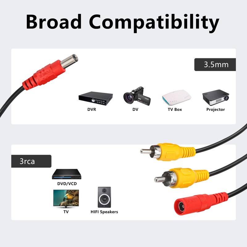 Car RCA Cable Set Optional DC Power Connection 2 in