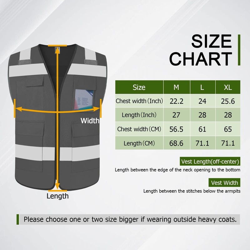 TCCFCCT High Visibility Reflective Safety Vest with 5 Pockets, ANSI/ISEA