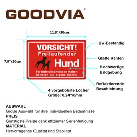 Goodvia Freilaufender Hund Sign, Metal, 20 x 30 cm, 2 × Achtung Hunde Sign, Caution Freilaufender Hund Sign, Aluminium Reflective Signs, Warning of the Dog, Can be Used Indoors and Outdoors