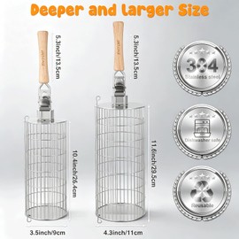 TNTOR Rolling Grill Basket, Larger 304 Stainless Steel Nesting Grilling Net, Removable Handle, BBQ Accessories Tools for Veg Shrimp, Outdoor Cooking Camping Father's Day grilling gifts for men Dad