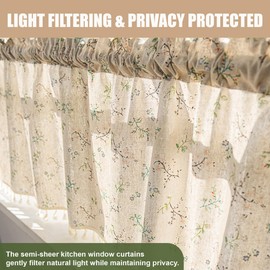 ShfiYolx Kitchen Cafe Curtains 24 Inch Length, Half Curtains for Small Window, Floral Pattern & Tassels Trim, Rod Pocket Design Short Window Drape for Bathroom Laundry RVs, 2 Panels Set, 26"W x 24"L