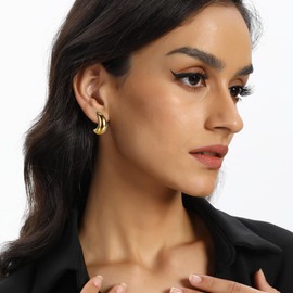 Statement-Making Chunky Yellow Gold Hoop Earrings, Fashionable Lightweight Waterdrop Hollow Open Hoops, Hypoallergenic Gold Plated Accessories for Women