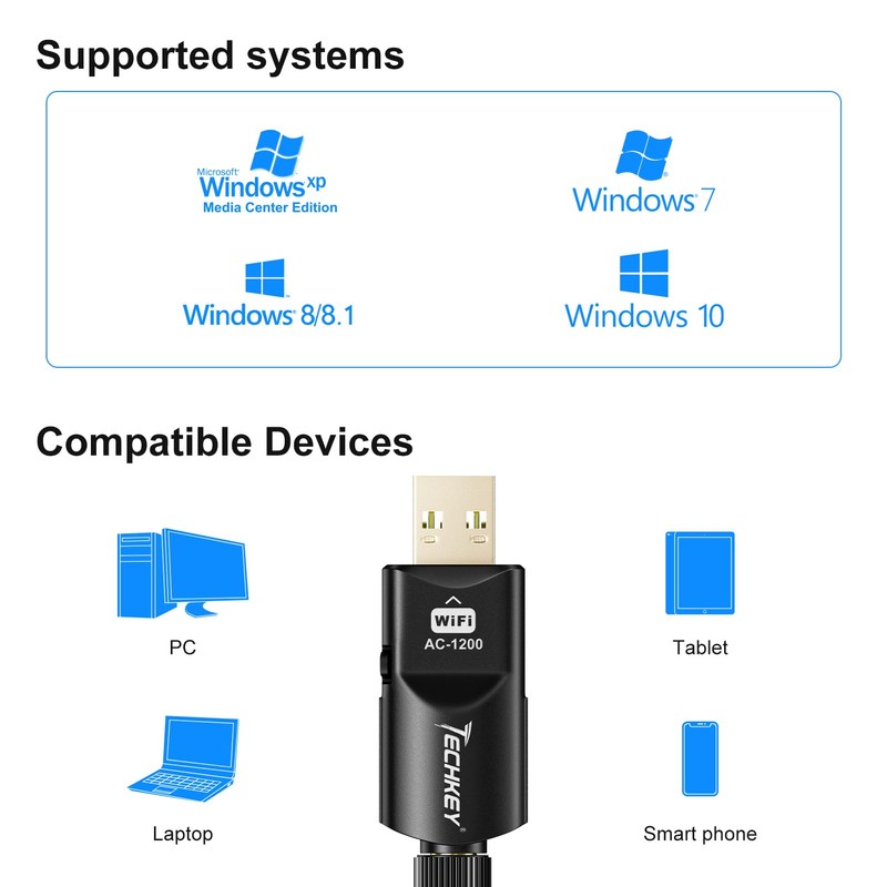 WiFi Adapter 1200Mbps Techkey USB 3.0 WiFi Dongle 802.11 ac
