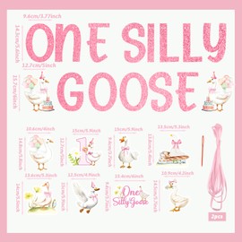 One Silly Goose Birthday Decor Girl One Silly Goose Banner Balloons Hanging Swirls Pink Foil Fringe Curtain Goose 1st Birthday Party Decorations Pink First Birthday Party Supplies Photo Props