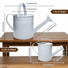 Small Metal Watering Can Set, Pink, 1.2L and 0.23L Garden Cans with Long Spout, Indoor Outdoor Plant Care (White)