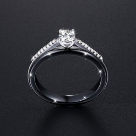 S925 Sterling Silver Ceramic Engagement Wedding Black Promise Band Rings for Her Women Wife Bride Mom Lover Jewelry Birthday, 9, Sterling Silver, Cubic Zirconia