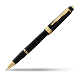 CROSS Bailey Light Rollerball Pen (Line Width F, Ink Colour: Black, Includes Gift Box) Black Lacquer with Gold Fittings