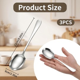 3 PCS Large Serving Spoons Stainless Steel Serving Utensils (Silver)
