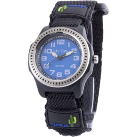 Cactus Children's Quartz Watch with Blue Dial Analogue Display and Black Fabric and Canvas Strap CAC-45-M03