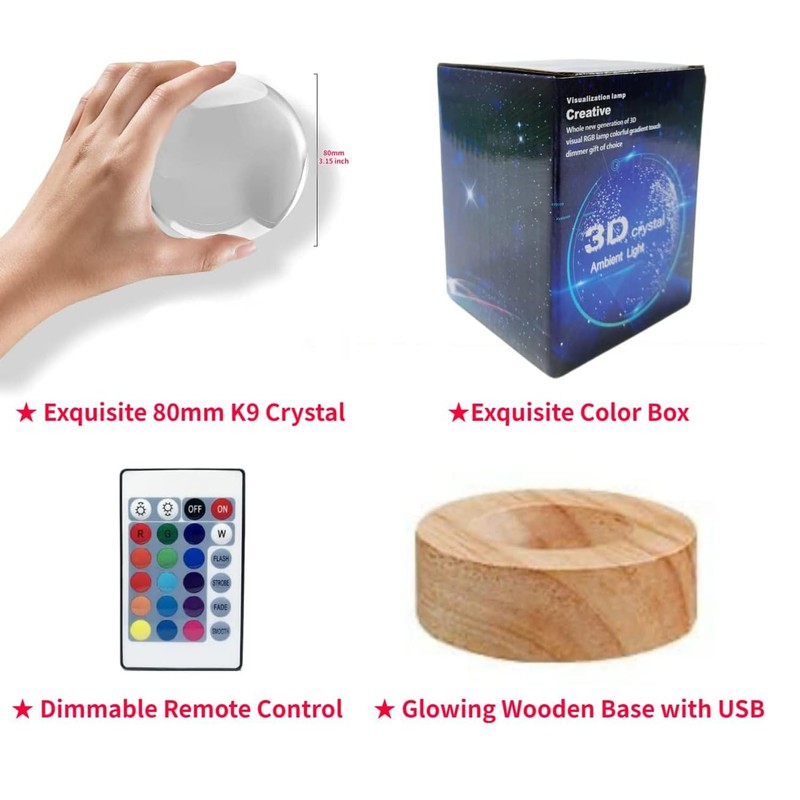 Aoyosic 3D Axolotl Crystal Ball Night Light with 16 Color