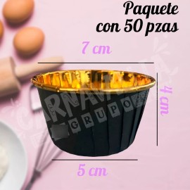 Grupo Carnavallia Capacillo Estándar Cupcake Negro Dorado Metálico 50 Pz