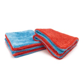 [Dreadnought Max] Triple Layer Microfiber Car Drying Towel | Twist Pile | 1400GSM | 2 Pack (16"x16", Blue/Red)