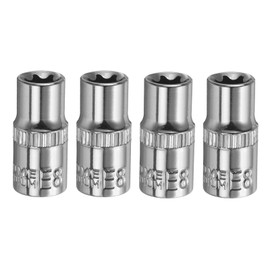 sourcing map 4pcs E-Torx Socket 1/4" Drive E8 External Torx Deep Socket CR-V 6 Point Spline Socket Star Female Bit Socket for Auto Repairs Home Maintenance DIY Hand-Making 1" Length