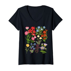Womens Vintage Botanical Floral Flower Hawaiian Gifts For Men Women V-Neck T-Shirt