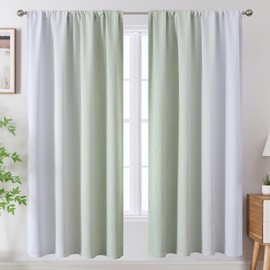 Estelar Textiler Rod Pocket Sage Green and Greyish White Blackout Curtains for Bedroom, Full Light Blocking Window Curtains for Living Room, Thermal Insulated Room Darkening Drapes,52x72 Inch,2 Panels