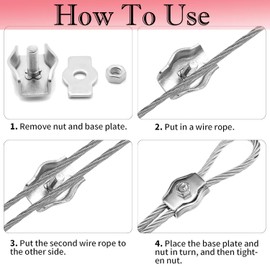 Pack of 10 wire rope clamps, M3, stainless steel rope clamp, stainless steel 304 cable clamp, wire rope clamps, cable clamps for wire rope, steel rope, washing line tensioner, awning, fixed