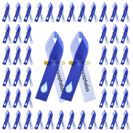 CRAFFANCY Dark Blue&Light Blue Ribbon, 100Pcs Satin Pins with Safety Pins Hydrocephalus Awareness Ribbon Brooch for Party Event Supplies