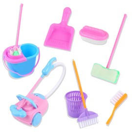 9 Pcs Miniature Dollhouse Cleaning Supplies Mini Bucket Mop Dust Pan Brush Broom Mini Housework Cute Cleaning Supplies Tools Miniature Furniture Dollhouse Decoration Accessories
