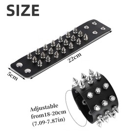 Fenglin-joy Punk Studded Bracelet, 3-Piece Rivet Bracelet, Leather, Black, Gothic Bangle Rock Bracelet Set, Adjustable Cuff for Men, Women, Cosplay Party, Leather