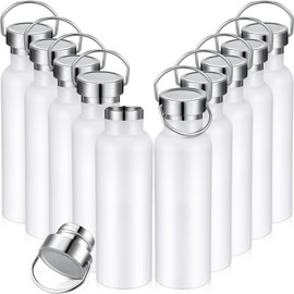 Mimorou 10 Pack Insulated Water Bottle 20 oz Stainless Steel Sport Bottle Bulk Double Wall Metal Reusable Flask with Leakproof Lid of Handle for Travel Cyclists School Gift(White)