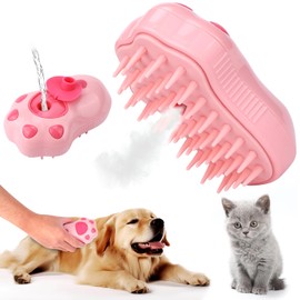 Mity rain Dog Grooming Brush, Pink Paws Self Cleaning Steamy Hair Brush for Shedding, Grooming and Massage, Unisex, All Hair Types